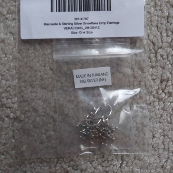 Marcasite & Sterling Silver Snowflake Drop Earring - Picture 2 of 3